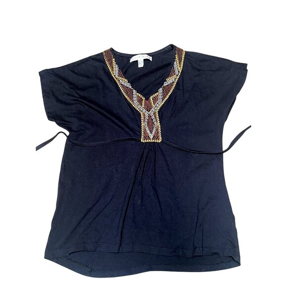 French Laundry Size Medium Black Cotton Tunic Top Embroidered Boho City Chic - Picture 11 of 11